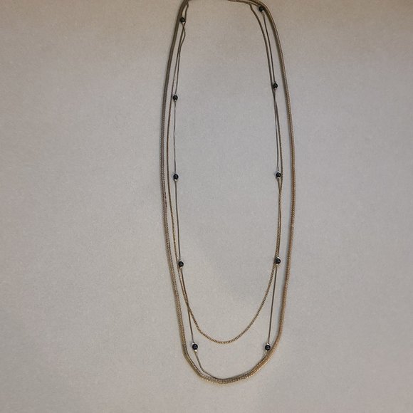 3 Chain Necklace with Blue Bead Accents - Picture 3 of 8